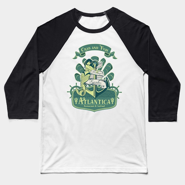 Atlantica Restaurant & seafood Baseball T-Shirt by T-shirt Factory